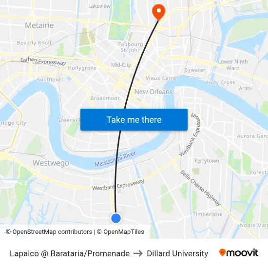 Lapalco @ Barataria/Promenade to Dillard University map
