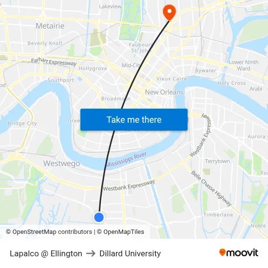 Lapalco @ Ellington to Dillard University map