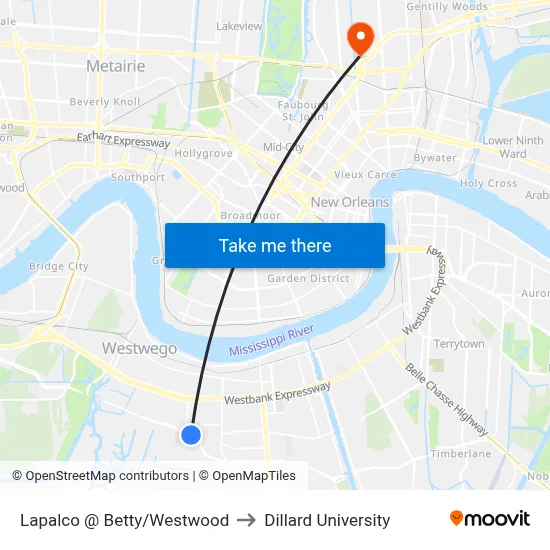 Lapalco @ Betty/Westwood to Dillard University map