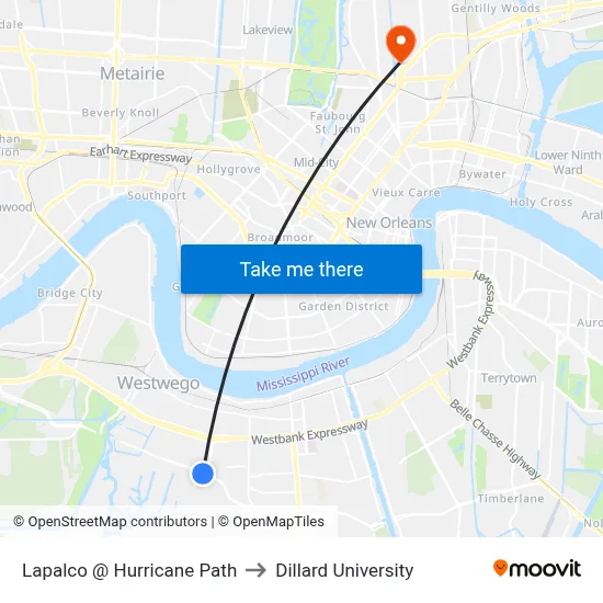 Lapalco @ Hurricane Path to Dillard University map