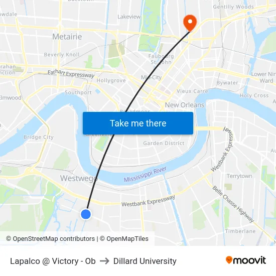 Lapalco @ Victory - Ob to Dillard University map