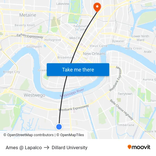 Ames @ Lapalco to Dillard University map