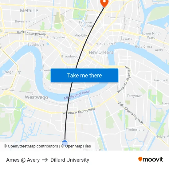 Ames @ Avery to Dillard University map