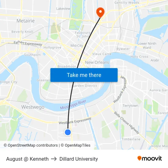 August @ Kenneth to Dillard University map