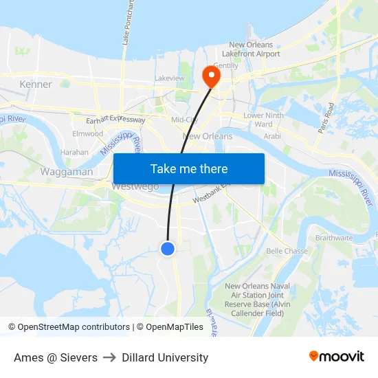 Ames @ Sievers to Dillard University map