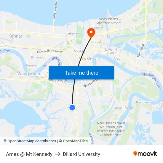 Ames @ Mt Kennedy to Dillard University map