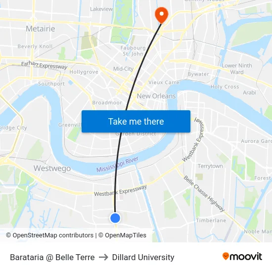 Barataria @ Belle Terre to Dillard University map