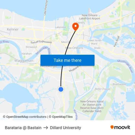 Barataria @ Bastain to Dillard University map