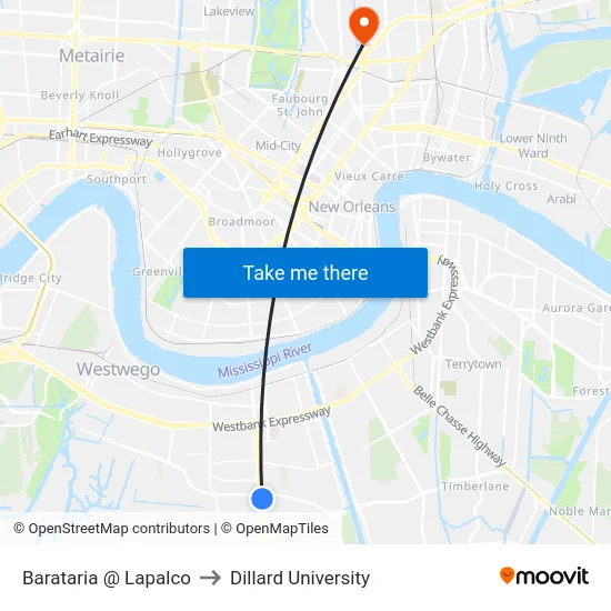 Barataria @ Lapalco to Dillard University map