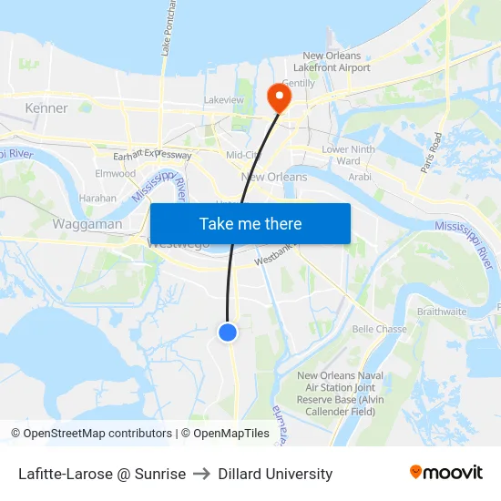 Lafitte-Larose @ Sunrise to Dillard University map