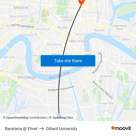 Barataria @ Ehret to Dillard University map