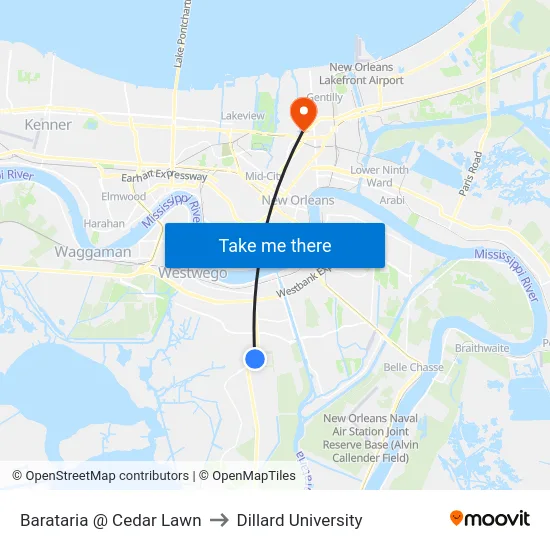 Barataria @ Cedar Lawn to Dillard University map