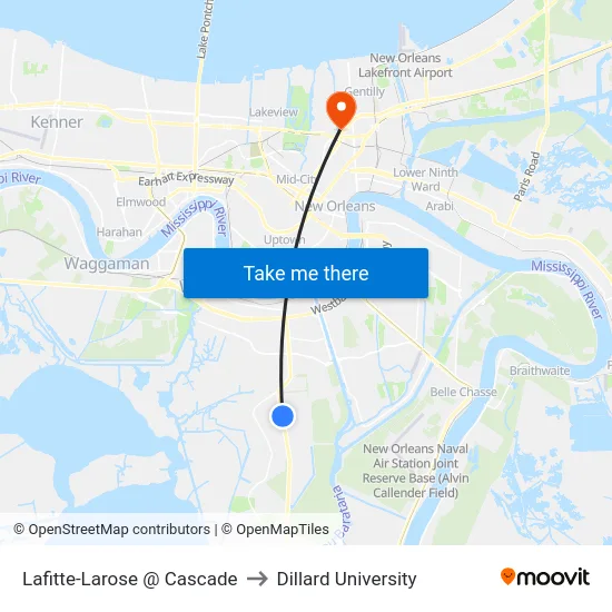 Lafitte-Larose @ Cascade to Dillard University map