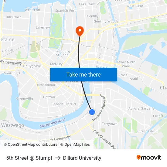 5th Street @ Stumpf to Dillard University map