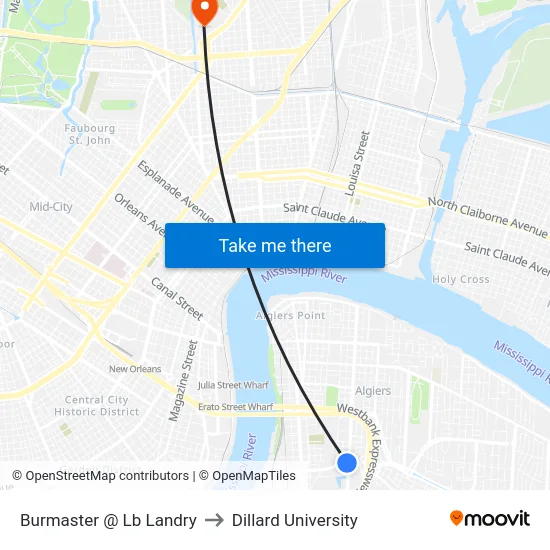 Burmaster @ Lb Landry to Dillard University map