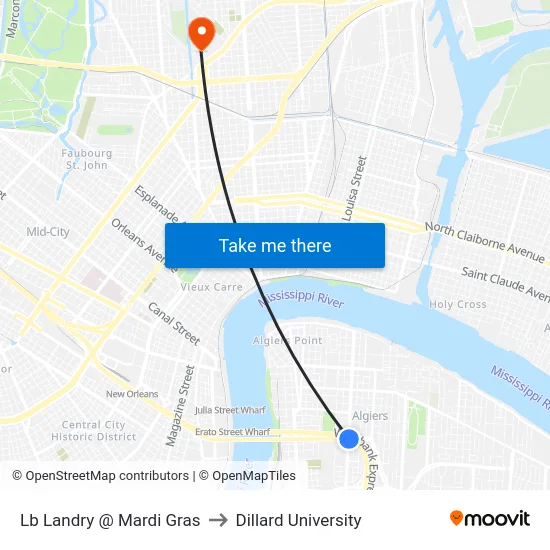 Lb Landry @ Mardi Gras to Dillard University map