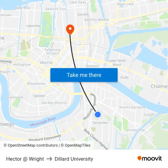 Hector @ Wright to Dillard University map