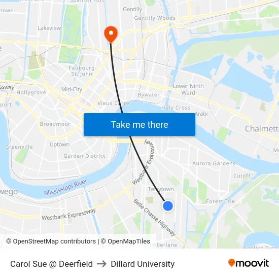 Carol Sue @ Deerfield to Dillard University map
