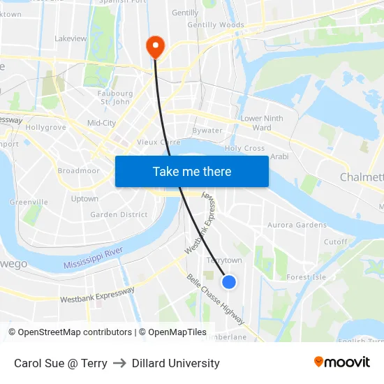 Carol Sue @ Terry to Dillard University map