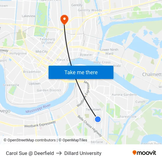 Carol Sue @ Deerfield to Dillard University map