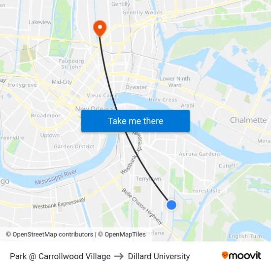 Park @ Carrollwood Village to Dillard University map