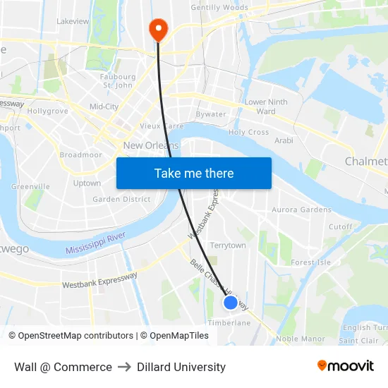 Wall @ Commerce to Dillard University map