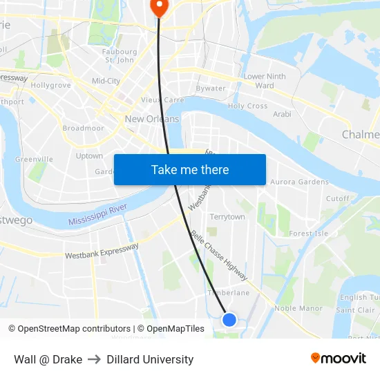 Wall @ Drake to Dillard University map