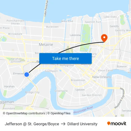 Jefferson @ St. George/Boyce to Dillard University map