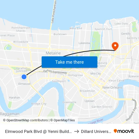 Elmwood Park Blvd @ Yenni Building to Dillard University map