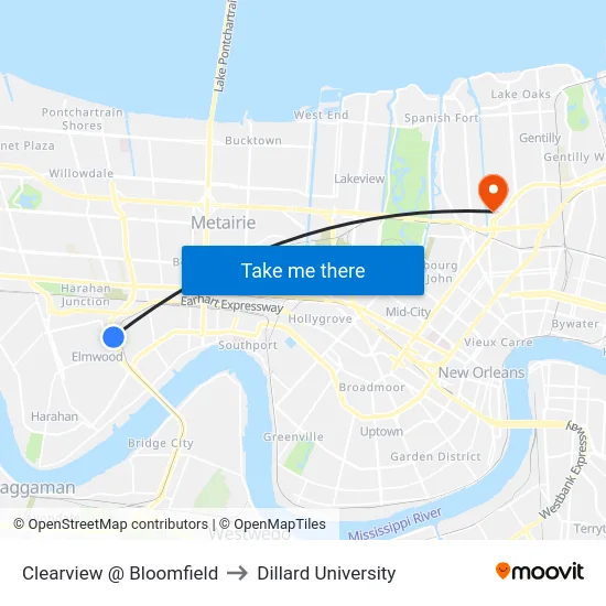 Clearview @ Bloomfield to Dillard University map