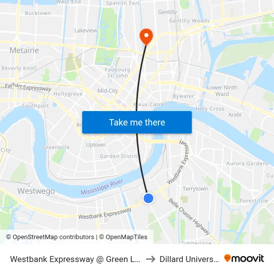 Westbank Expressway @ Green Leaf to Dillard University map