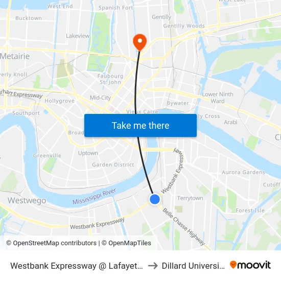 Westbank Expressway @ Lafayette to Dillard University map