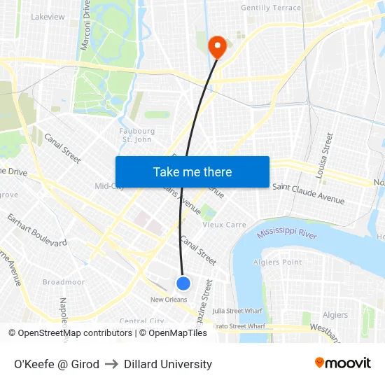 O'Keefe @ Girod to Dillard University map