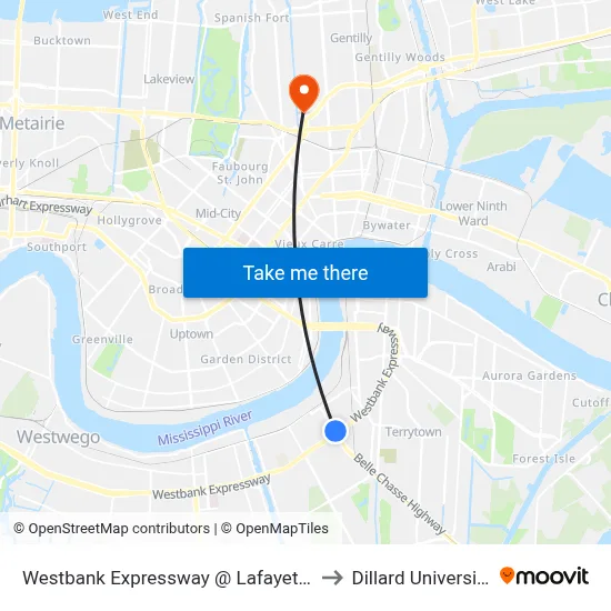Westbank Expressway @ Lafayette to Dillard University map