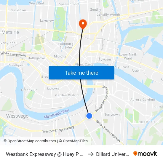 Westbank Expressway @ Huey P Long to Dillard University map