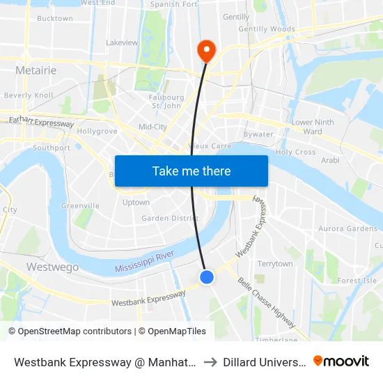 Westbank Expressway @ Manhattan to Dillard University map