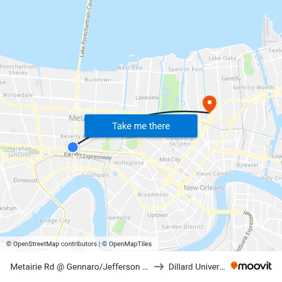 Metairie Rd @ Gennaro/Jefferson Police to Dillard University map
