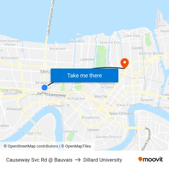 Causeway Svc Rd @ Bauvais to Dillard University map