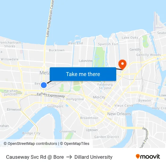 Causeway Svc Rd @ Bore to Dillard University map