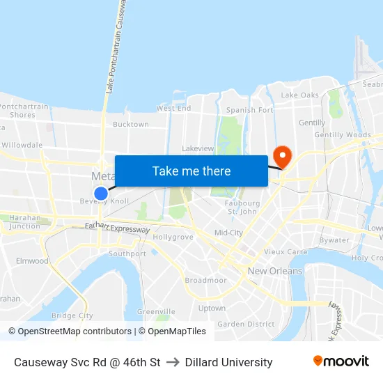 Causeway Svc Rd @ 46th St to Dillard University map