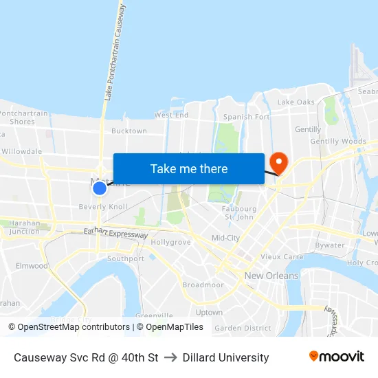 Causeway Svc Rd @ 40th St to Dillard University map