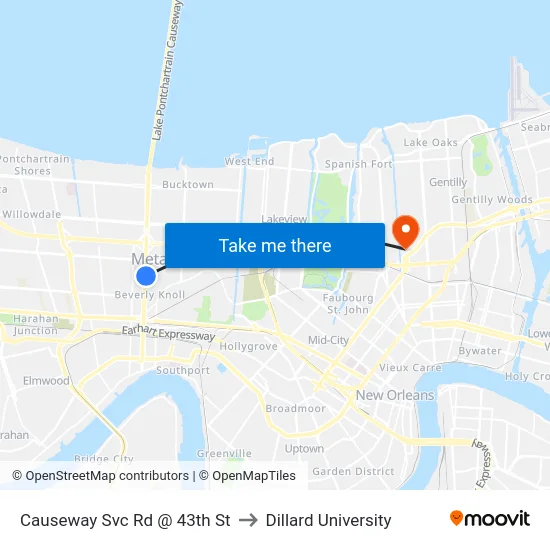 Causeway Svc Rd @ 43th St to Dillard University map