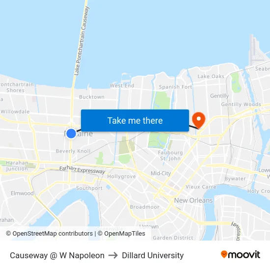 Causeway @ W Napoleon to Dillard University map