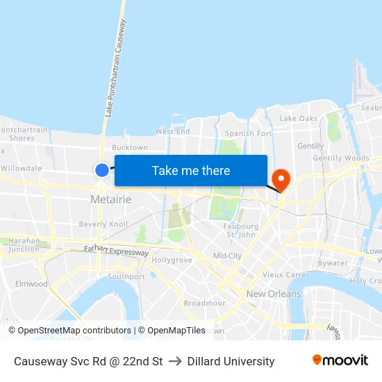 Causeway Svc Rd @ 22nd St to Dillard University map