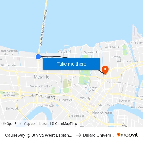 Causeway @ 8th St/West Esplanade to Dillard University map
