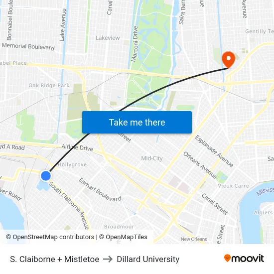 S. Claiborne + Mistletoe to Dillard University map