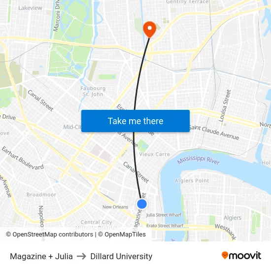 Magazine + Julia to Dillard University map