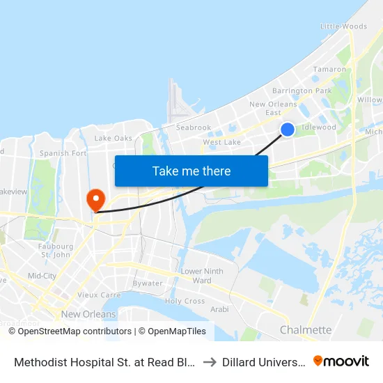 Methodist Hospital St. at Read Blvd. to Dillard University map