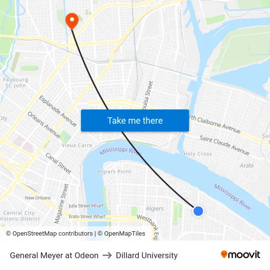 General Meyer at Odeon to Dillard University map