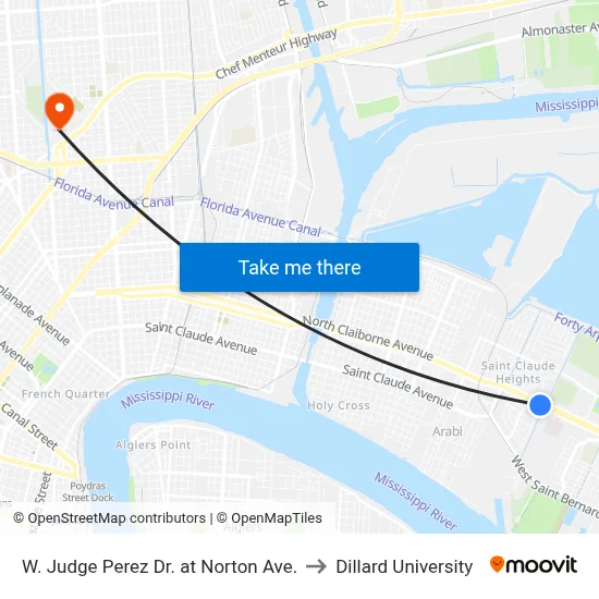 W. Judge Perez Dr. at Norton Ave. to Dillard University map